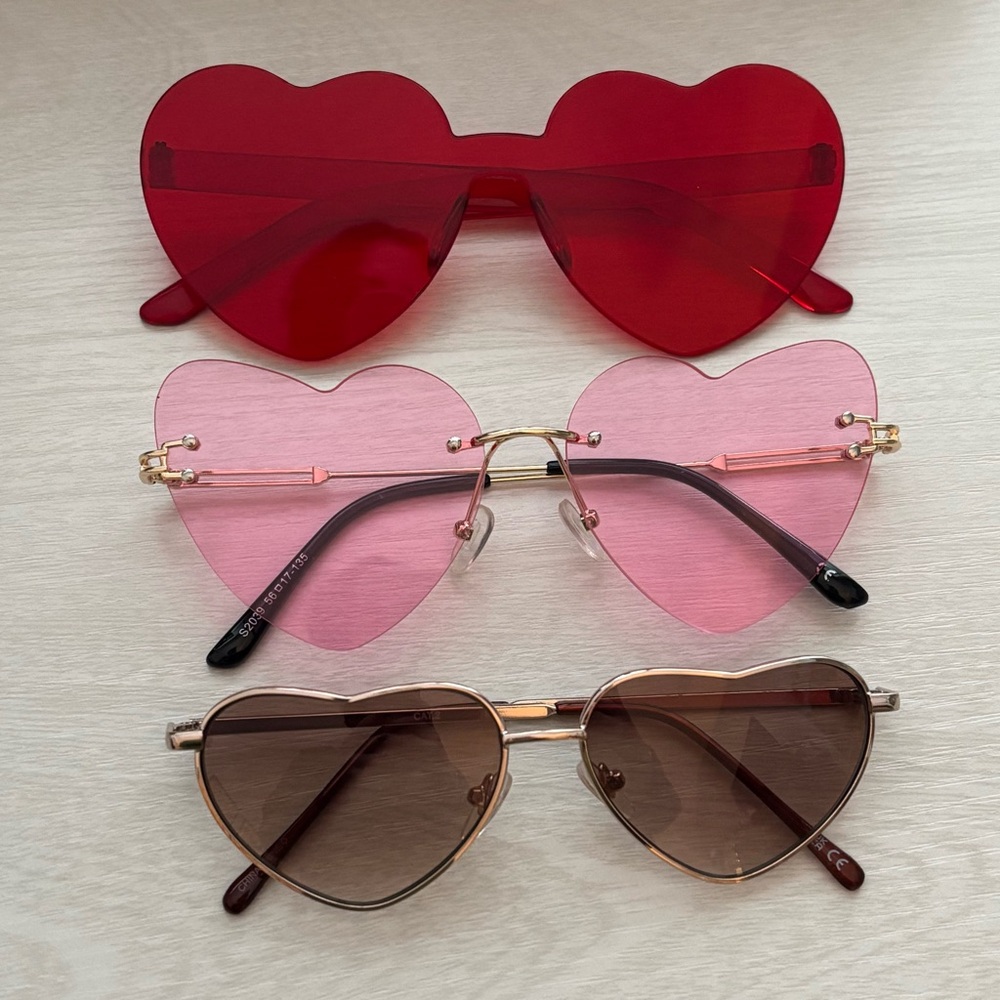 Heart shaped sunglasses bundle of three styles